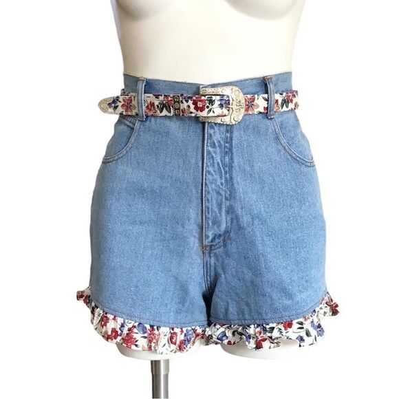 Vintage 2-Piece Matching Jean Shorts Crop Top Outfit Set By Concept Designs L/13 - Picture 7 of 16